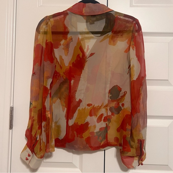 Jonathan Martin Red and Yellow Sheer Blouse - Picture 7 of 7